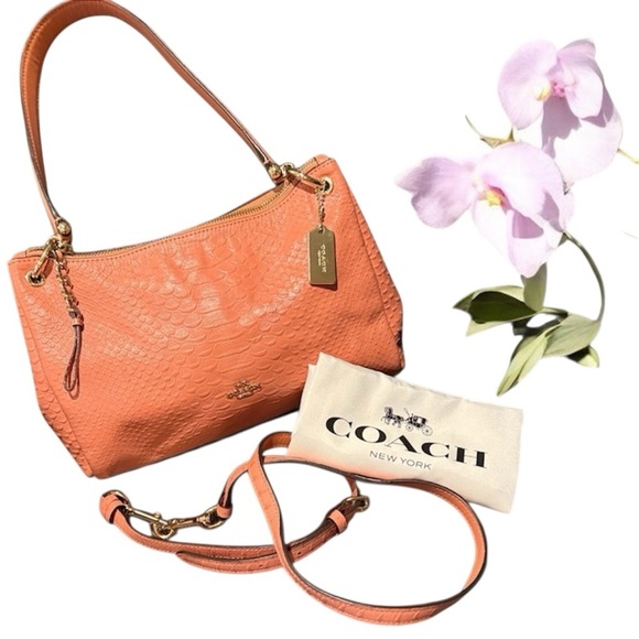 Coach Handbags - Coach soft snake leather Peach pink Bag hobo with coa gold hangtag purse